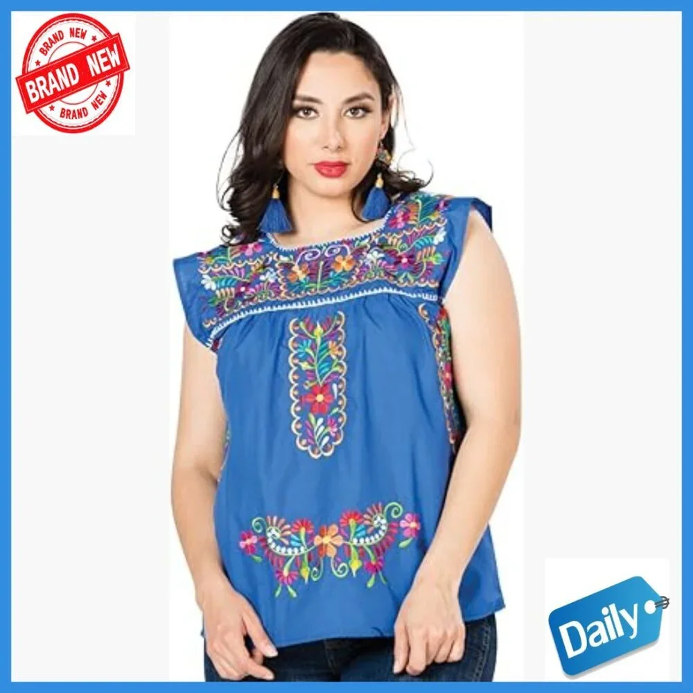 Girls' Embroidered Cotton Blouse Long Sleeve Classic Fit